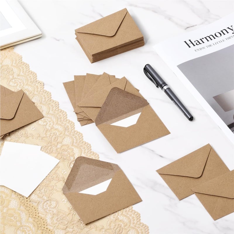 Keketer 50 Sets Kraft Mini Envelopes with Blank Gift Cards, Business & Note Cards - Wedding Invitation, Graduation, Holiday Pocket Envelopes 4x2.75" Bulk for Party Favors & Scrapbooking - Image 5